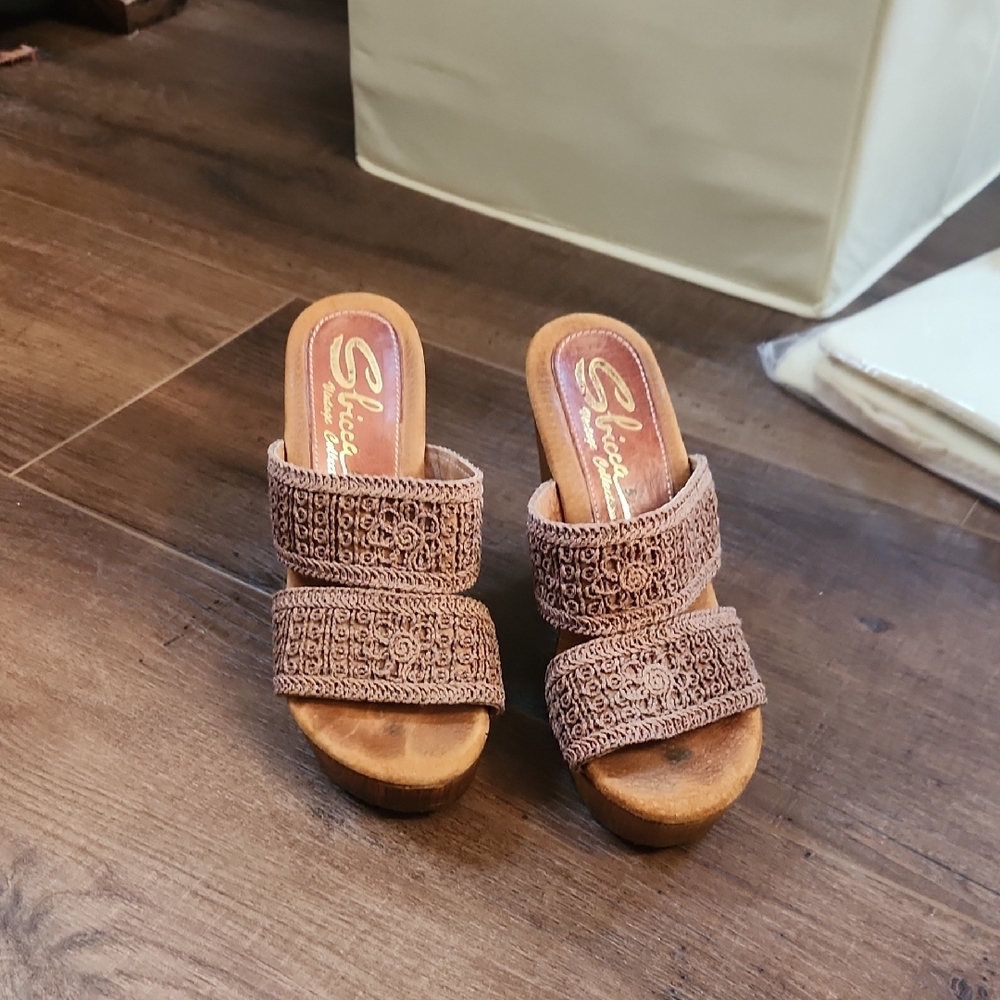 Sbicca Brown Crochet Wedge Sandals - Picture 3 of 6